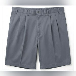 Casual 44 Gray Big Men Cotton Twill Stretch Work Play Chino Pleated Shorts New